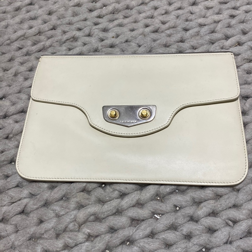 Balenciaga Rare Authentic Clutch White Leather Authentic Genuine